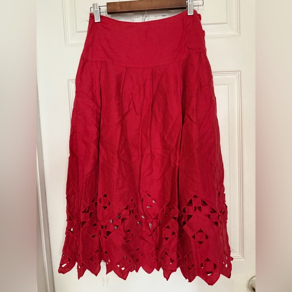 Ellen Tracy Dresses & Skirts - Ellen Tracy vintage Red linen A-Line Midi Skirt with Cut Out Details